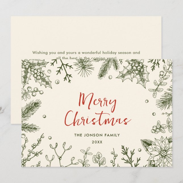 Funky Country Retro Boho Christmas Wreath Holiday Card (Front/Back)