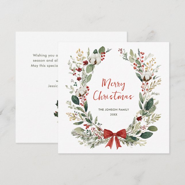 Funky Country Retro Boho Christmas Wreath Holiday Card (Front/Back)