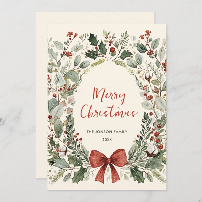 Funky Country Retro Boho Christmas Wreath Holiday Card (Front/Back)