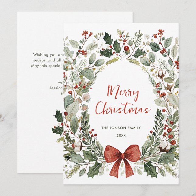 Funky Country Retro Boho Christmas Wreath Holiday Card (Front/Back)