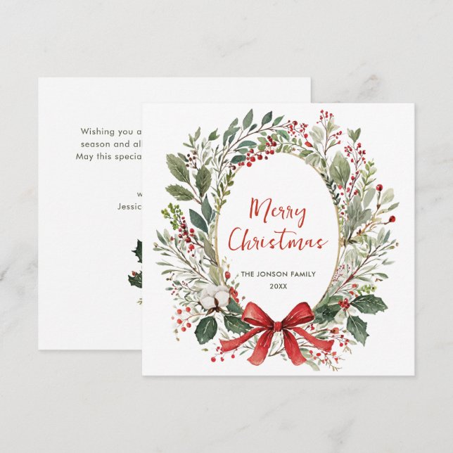 Funky Country Retro Boho Christmas Wreath Holiday Card (Front/Back)