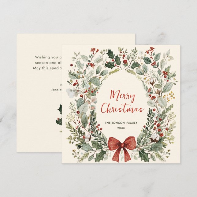 Funky Country Retro Boho Christmas Wreath Holiday Card (Front/Back)