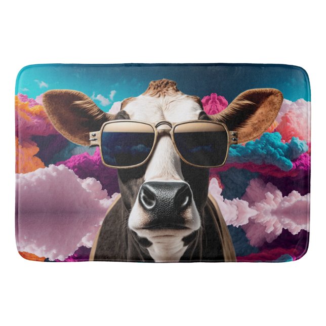 Funky Cow in Sunglasses Bath Mat (Front)