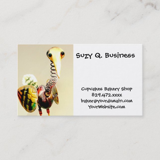 Funky Crane Bird Metal Garden Ornament Folk Art Business Card (Front)