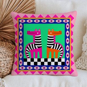 Funky Crocodiles Modern Evil Eyes Bold Maximalist  Cushion