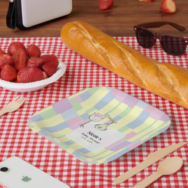 Funky Cubism Handwritten StarkDelivery Baby Shower Paper Plate (Picnic)