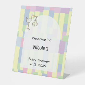 Funky Cubism Stark Delivery Baby Shower Welcome  Pedestal Sign