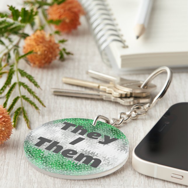 Funky Customisable Pronoun Grayromantic Pride Flag Key Ring (Front Right)