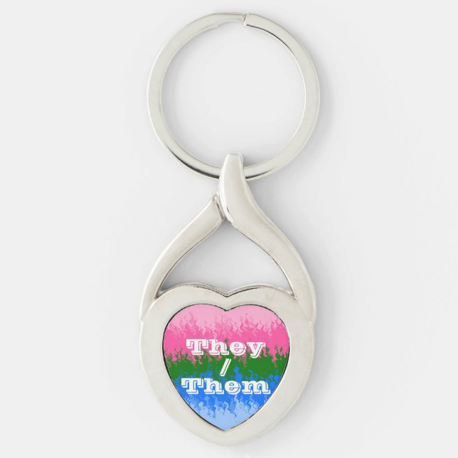 Funky Customizable Pronoun Omniromantic Pride Flag Key Ring (Front)