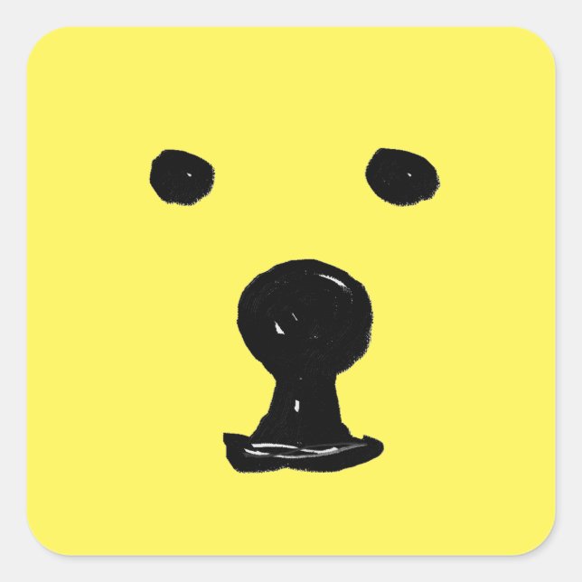 Funky Cute Bear Dog Face Sketch Square Sticker (Front)