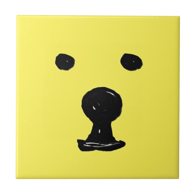 Funky Cute Bear Dog Face Sketch Tile (Front)