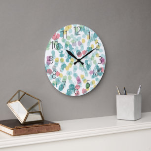 Funky Cute Colourful Happy Summer Polkadots Patter Large Clock