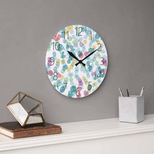Funky Cute Colourful Happy Summer Polkadots Patter Large Clock (Office)