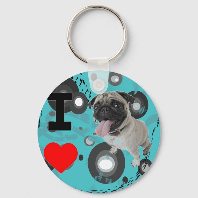 funky cute dog lover i love pug key ring (Front)