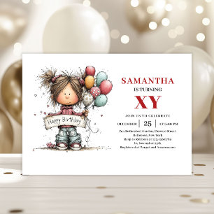 Funky Cute Little Girl Colourful Birthday Invitati Invitation