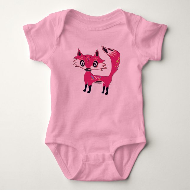 Funky Cute Pink Fox Baby Bodysuit (Front)