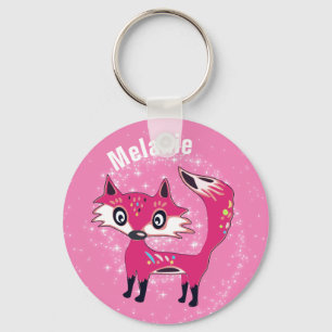 Funky Cute Pink Fox Personalised Key Ring