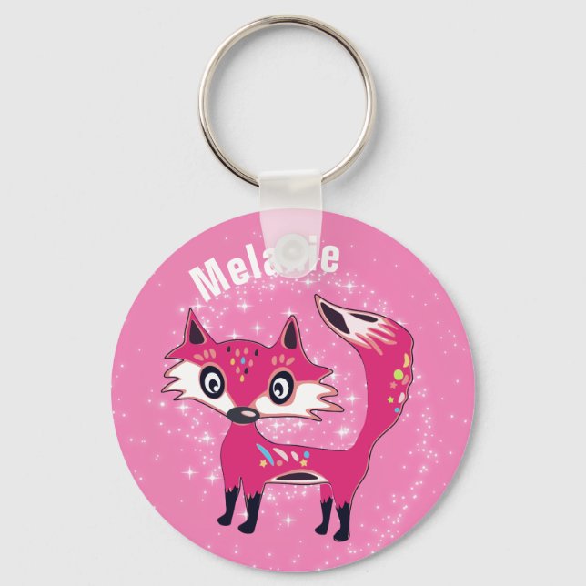 Funky Cute Pink Fox Personalised Key Ring (Front)