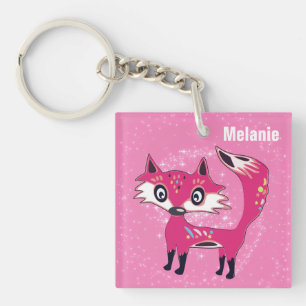 Funky Cute Pink Fox Personalised Key Ring