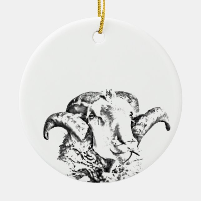 Funky Cute Sheep Ram Ceramic Tree Decoration (Front)