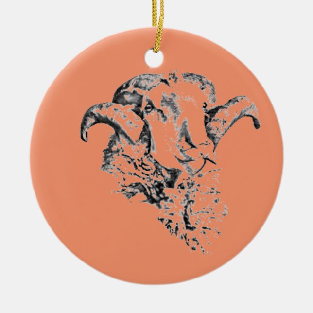 Funky Cute Sheep Ram Ceramic Tree Decoration (Front)