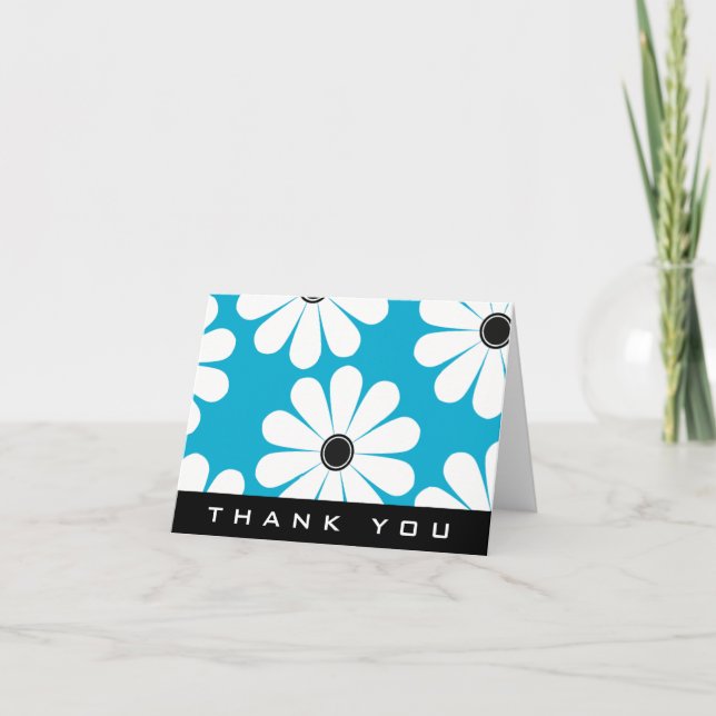 Funky Daisies (Blue) Thank You Card (Front)