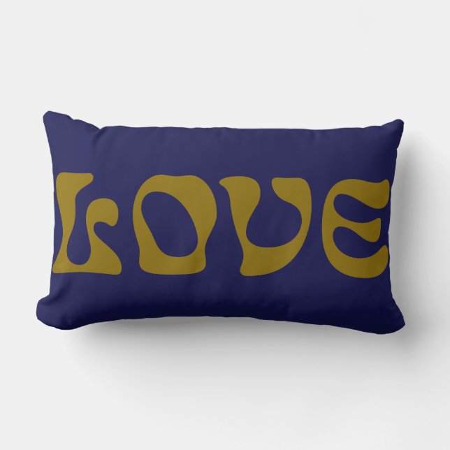 Funky Dark Blue Golden Retro Typography Love Name Lumbar Cushion (Front)