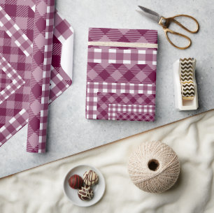 Funky Deep Pink/ Burgundy White Gingham Pattern Wrapping Paper