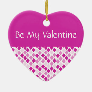 Funky Diamonds Pink Valentines Heart Ceramic Tree Decoration