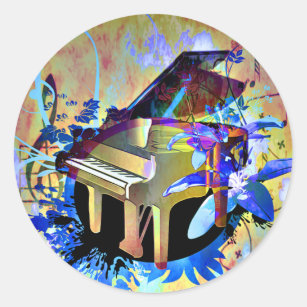 Funky Digitally Coloured Piano Classic Round Sticker