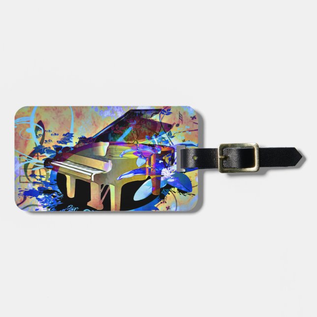 Funky Digitally Coloured Piano Luggage Tag (Front Horizontal)