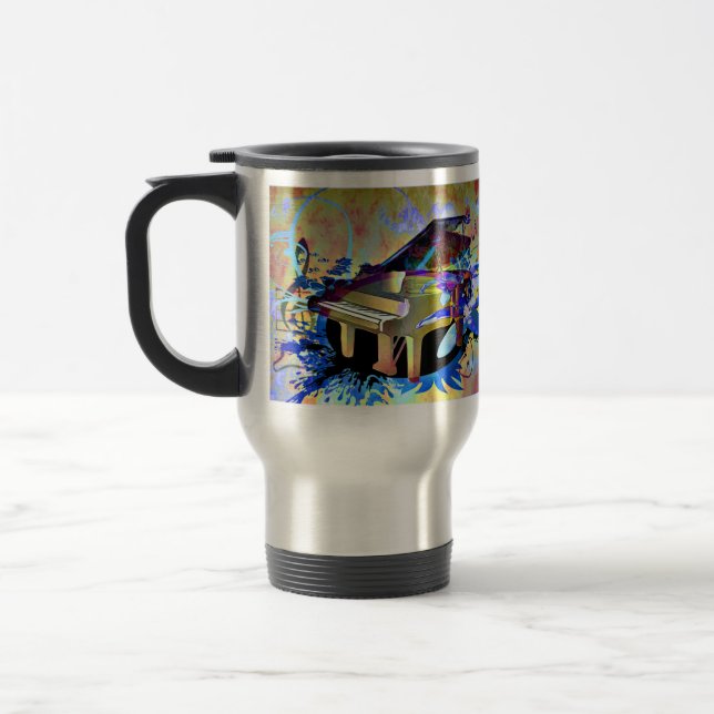 Funky Digitally Coloured Piano Travel Mug (Left)