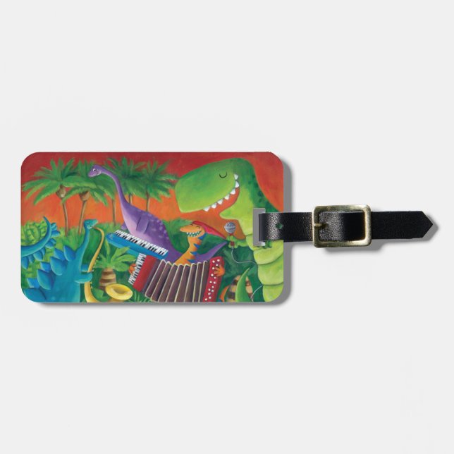 Funky Dinosaur Band Luggage Tag (Front Horizontal)