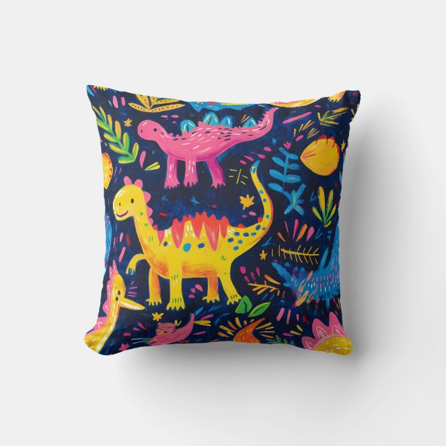 Funky Dinosaur Hand Painted Colourful Pattern  Cushion (Front)