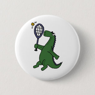 Funky Dinosaur Playing Tennis Cartoon 6 Cm Round Badge