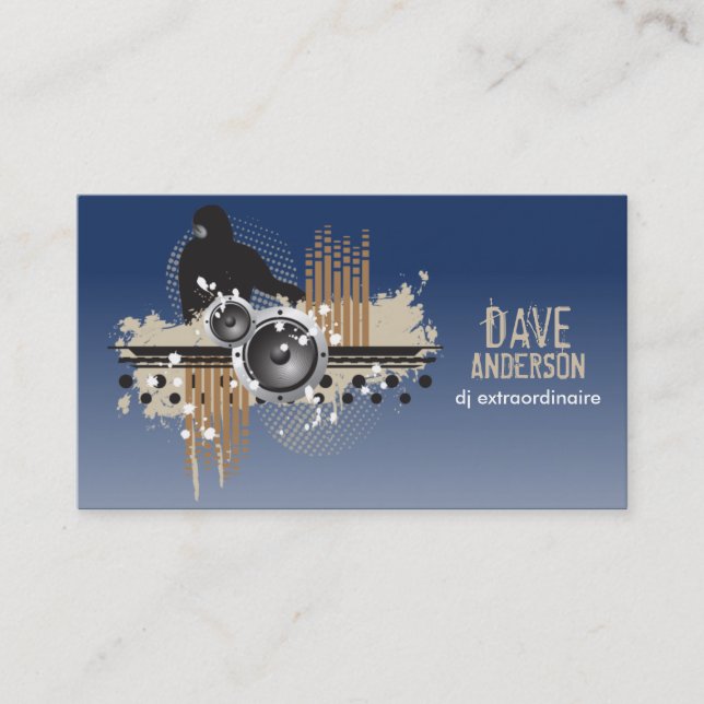 Funky Disc Jockey (DJ) Grunge Business Card (Front)