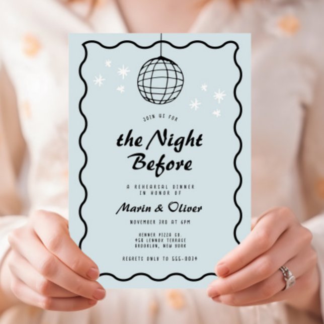 Funky Disco Ball Wave Retro Rehearsal Dinner Invitation (Creator Uploaded)