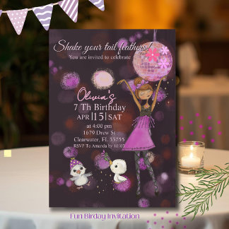 Funky Disco Chicken Girl Birthday Invitation