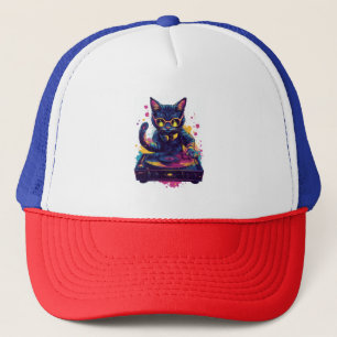 Funky DJ Cat � Retro Disco Kitty Party Trucker Hat