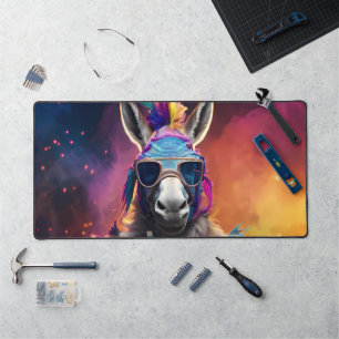 Funky Donkey Blue Glasses  Desk Mat