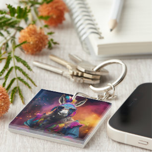 Funky Donkey Blue Glasses  Key Ring