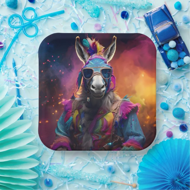 Funky Donkey Blue Glasses  Paper Plate (Party)