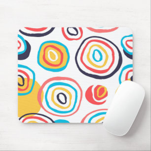 Funky Doodle Circles on White Mouse Mat