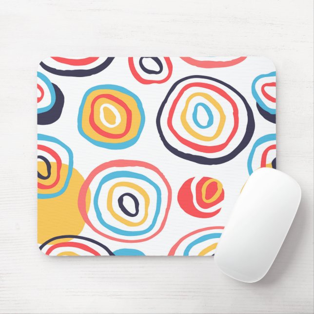 Funky Doodle Circles on White  Mouse Mat (With Mouse)