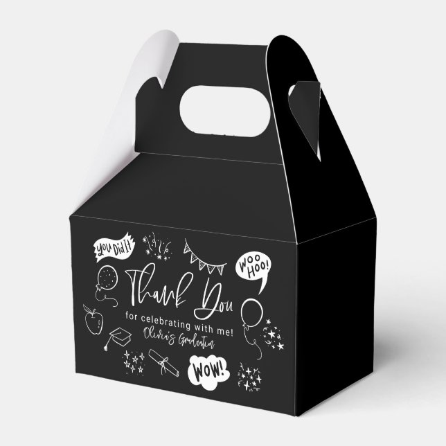 Funky Doodle Graduation Party Black Favour Box (Front Side)