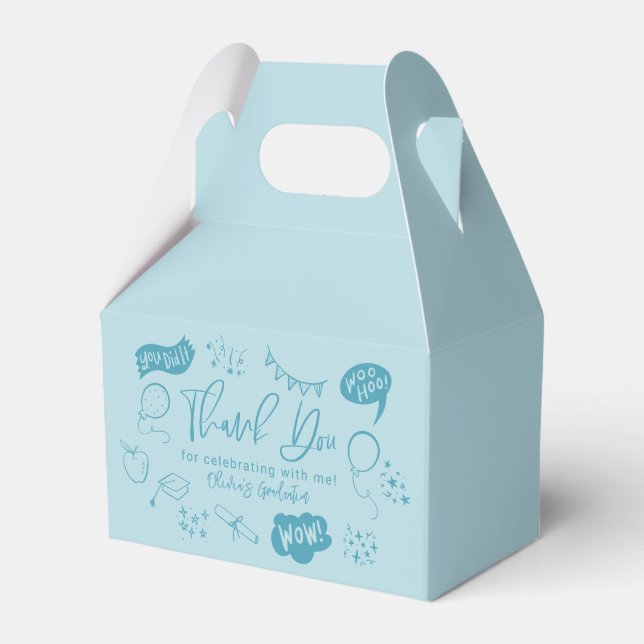 Funky Doodle Graduation Party Blue Favour Box (Front Side)