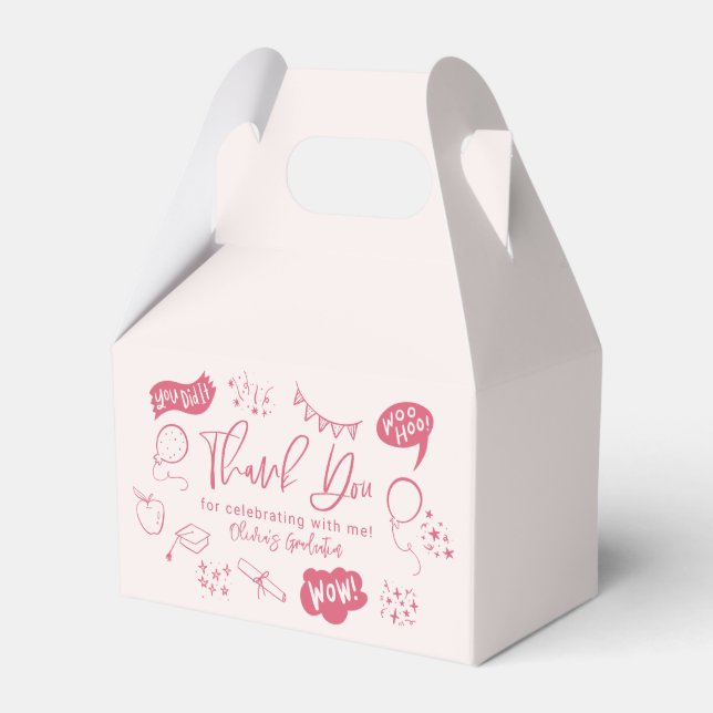 Funky Doodle Graduation Party Pink Favour Box (Front Side)