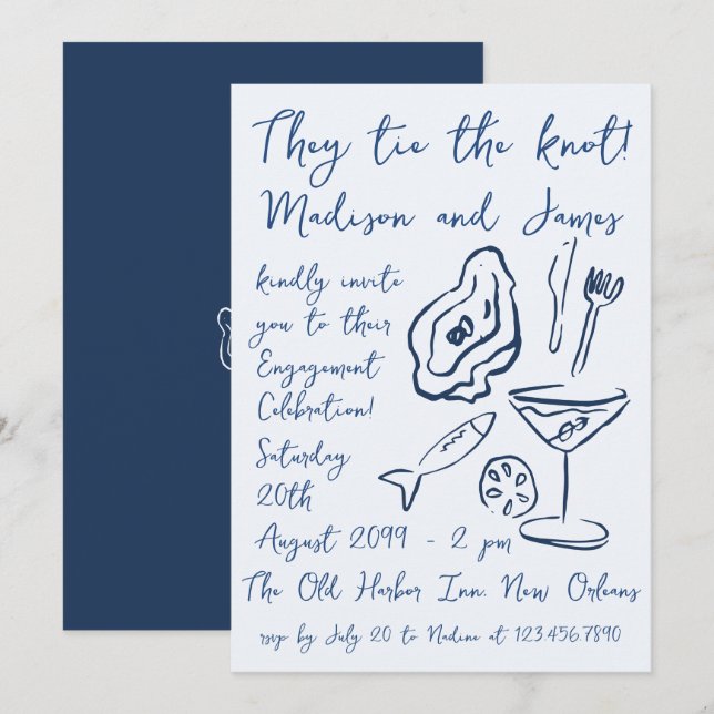 Funky Doodle Nautical Beach Ocean Engagement Party Invitation (Front/Back)