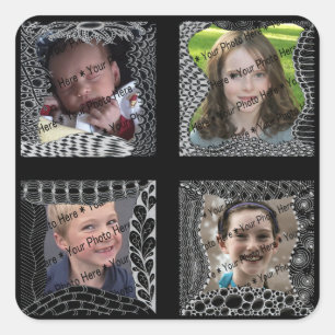 Funky Doodle Picture Frame Collage Square Sticker