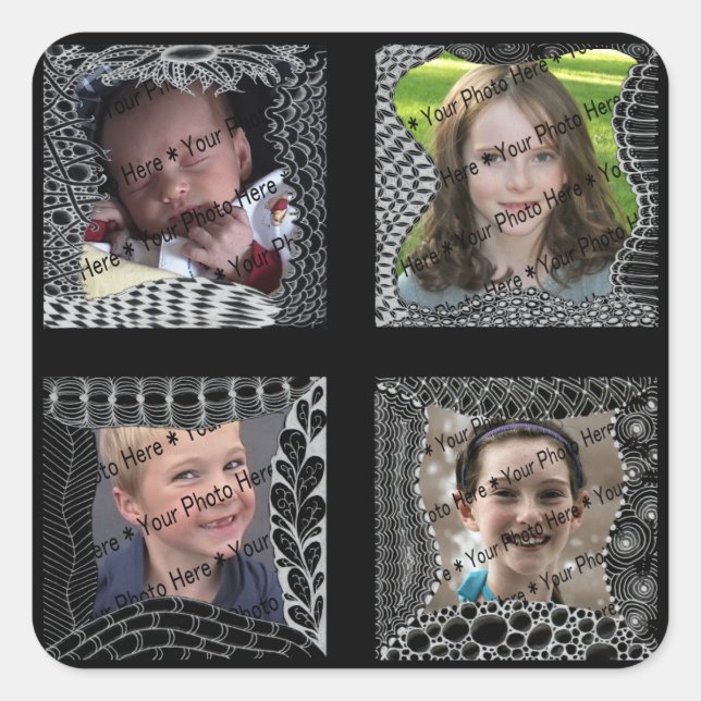 Funky Doodle Picture Frame Collage Square Sticker (Front)